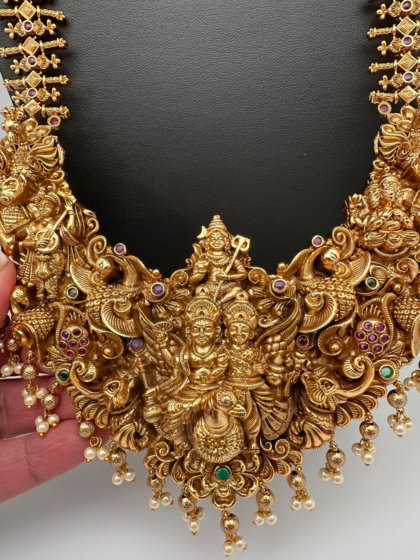Peacock Goddess Matte Finish Long Nakshi Necklace