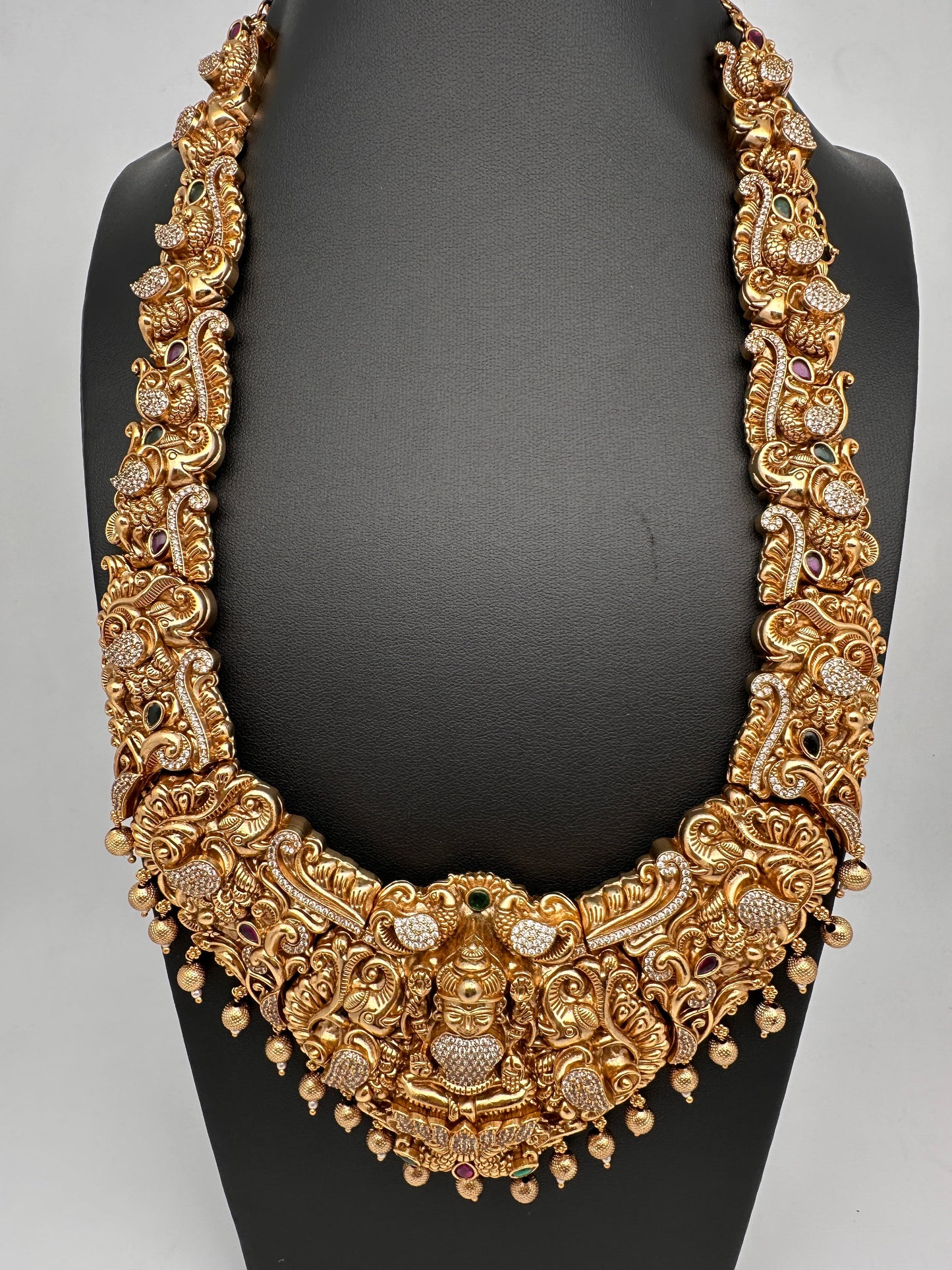 Goddess Lakshmi Elephant Peacock Matte Finish Long Nakshi Necklace