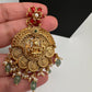 Goddess Lakshmi Kassu Nakshi Matte Coral Short Necklace with Emerald Beads