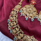 Goddess Lakshmi Kassu Nakshi Matte Coral Short Necklace with Emerald Beads