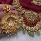 Goddess Lakshmi Kassu Nakshi Matte Coral Short Necklace with Emerald Beads