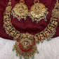 Goddess Lakshmi Kassu Nakshi Matte Coral Short Necklace with Emerald Beads