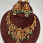 Goddess Lakshmi Nakshi Short Necklace with Emerald Beads