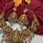 Goddess Lakshmi Nakshi Short Necklace with Emerald Beads