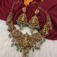 Goddess Lakshmi Nakshi Short Necklace with Emerald Beads
