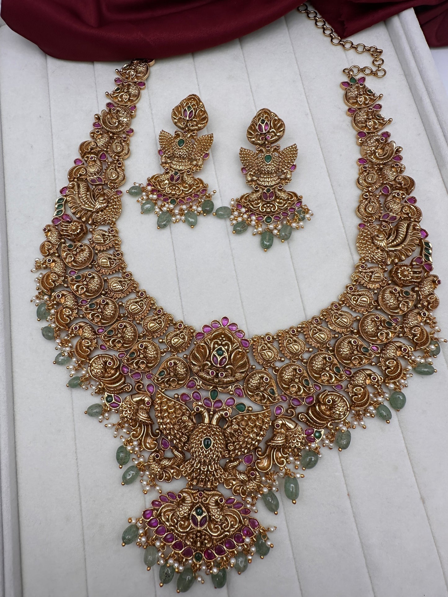 Peacock One Gram Gold Platted Nakshi Long Necklace