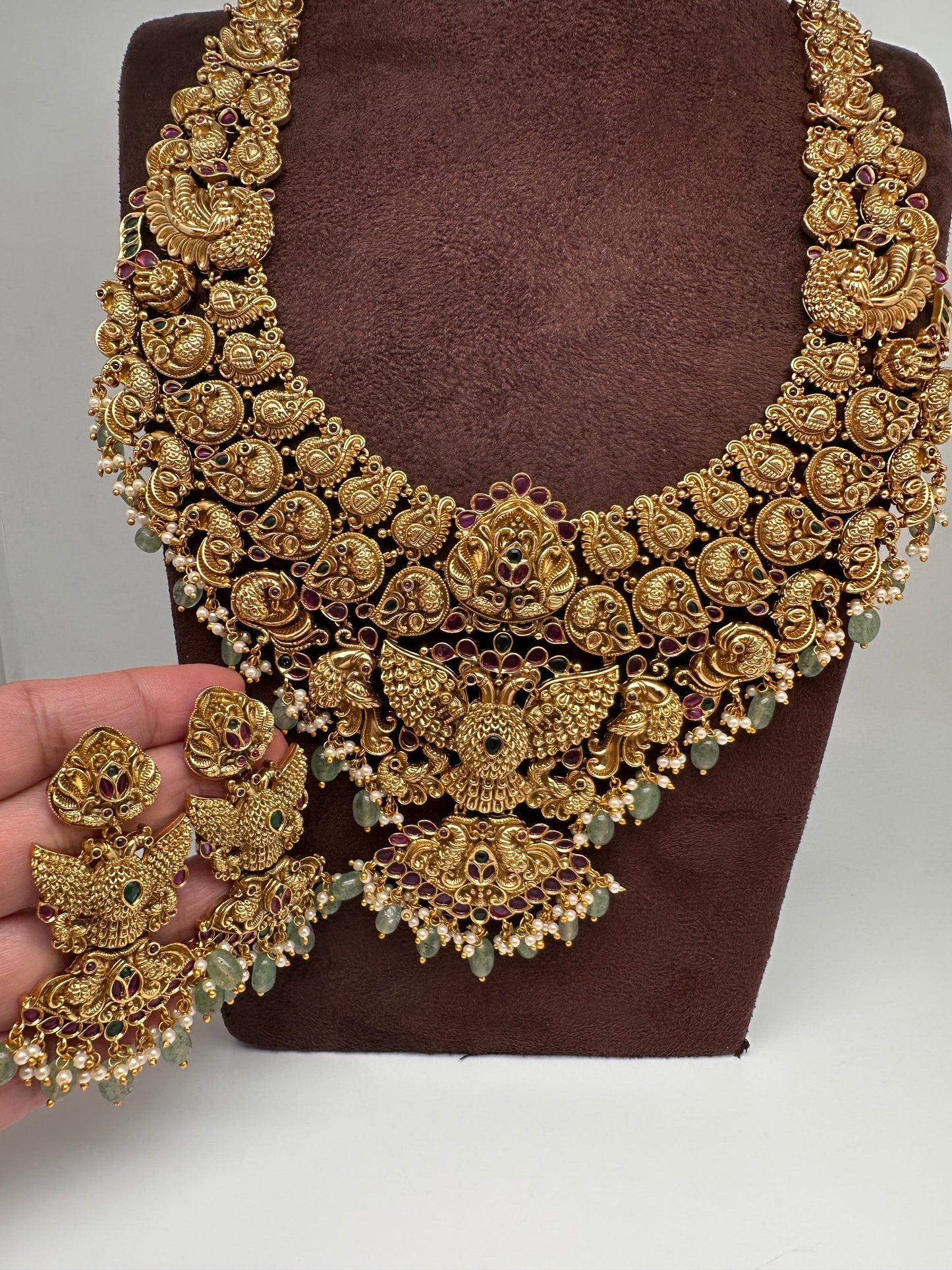 Peacock One Gram Gold Platted Nakshi Long Necklace