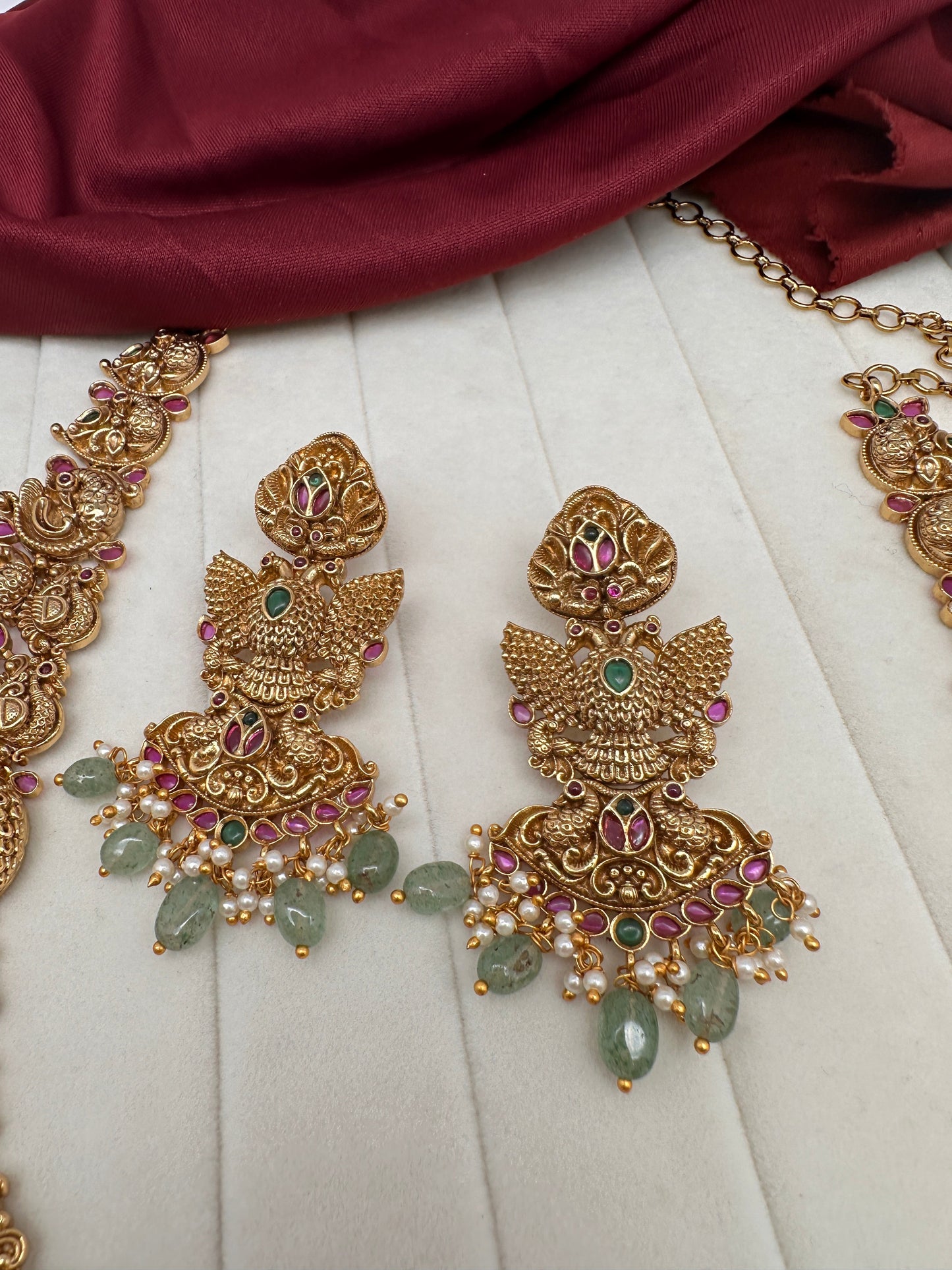 Peacock One Gram Gold Platted Nakshi Long Necklace