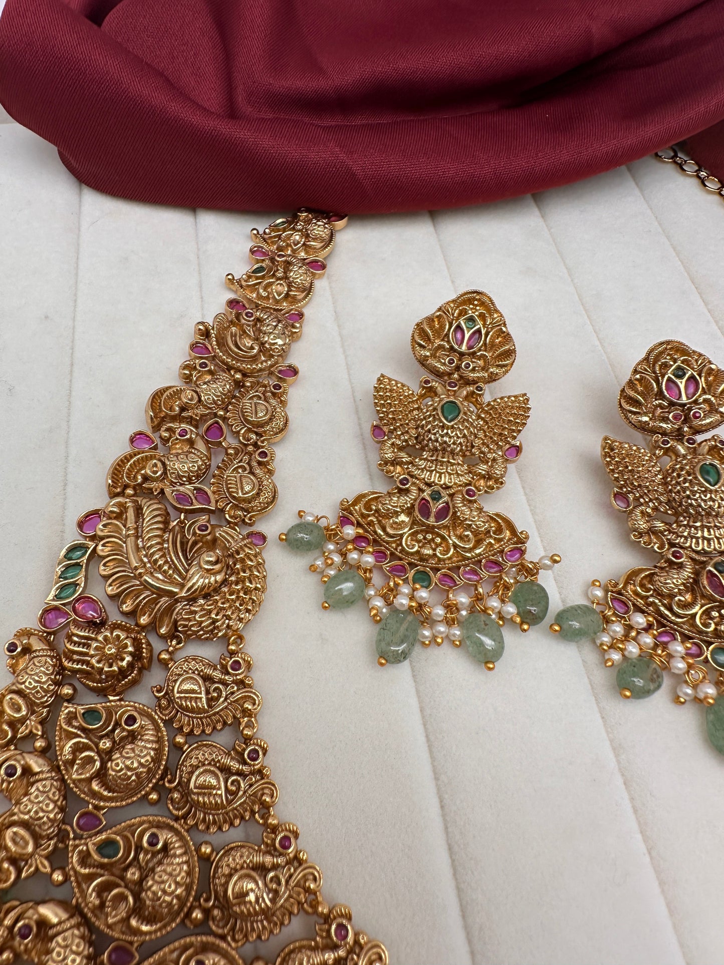 Peacock One Gram Gold Platted Nakshi Long Necklace
