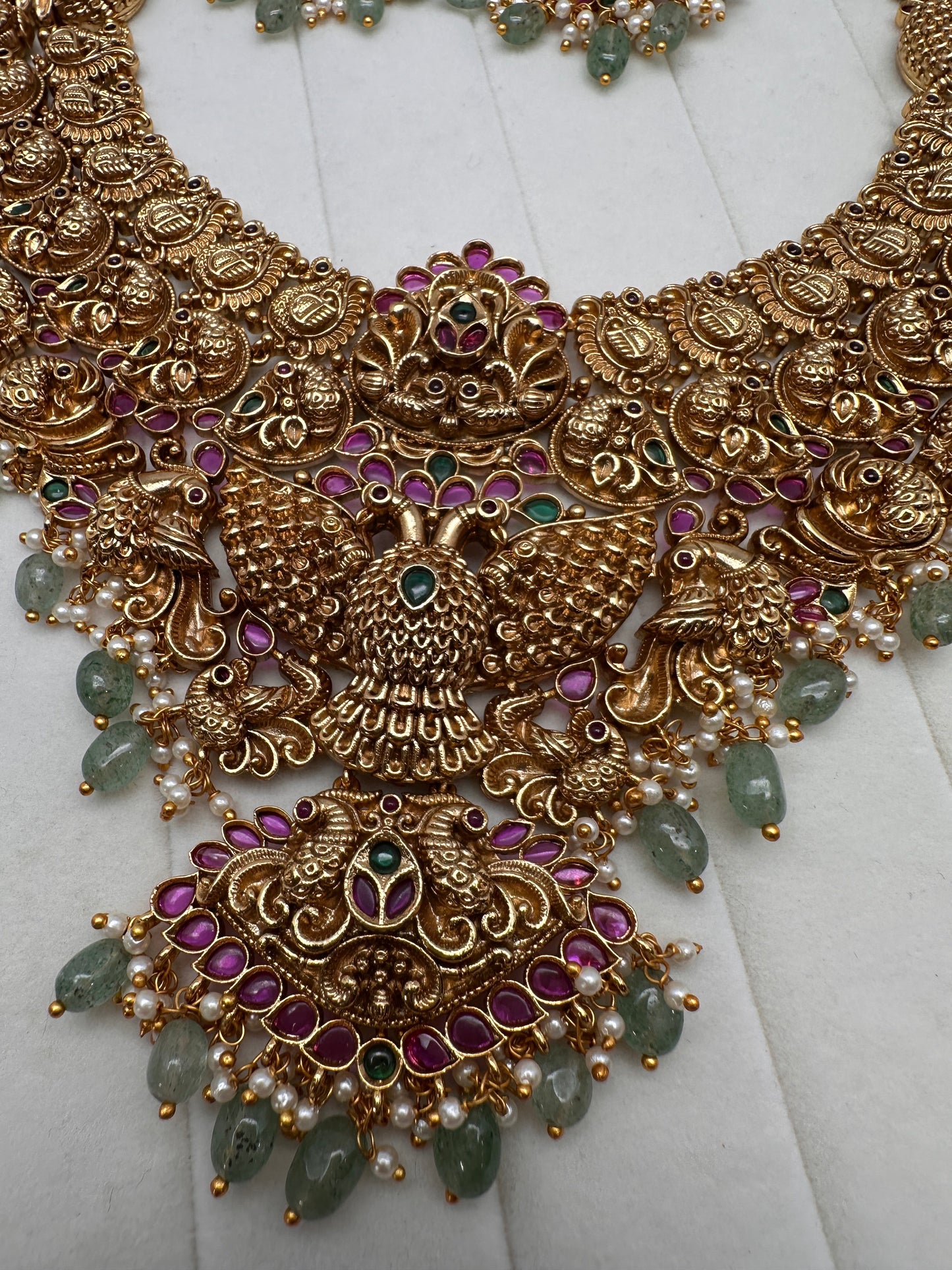 Peacock One Gram Gold Platted Nakshi Long Necklace