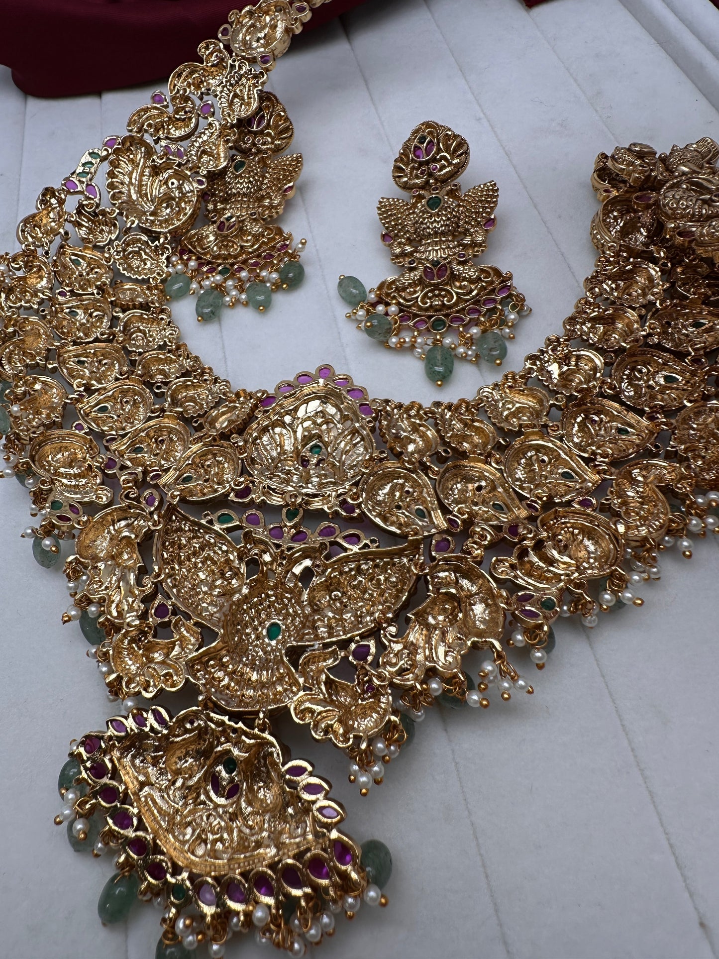 Peacock One Gram Gold Platted Nakshi Long Necklace
