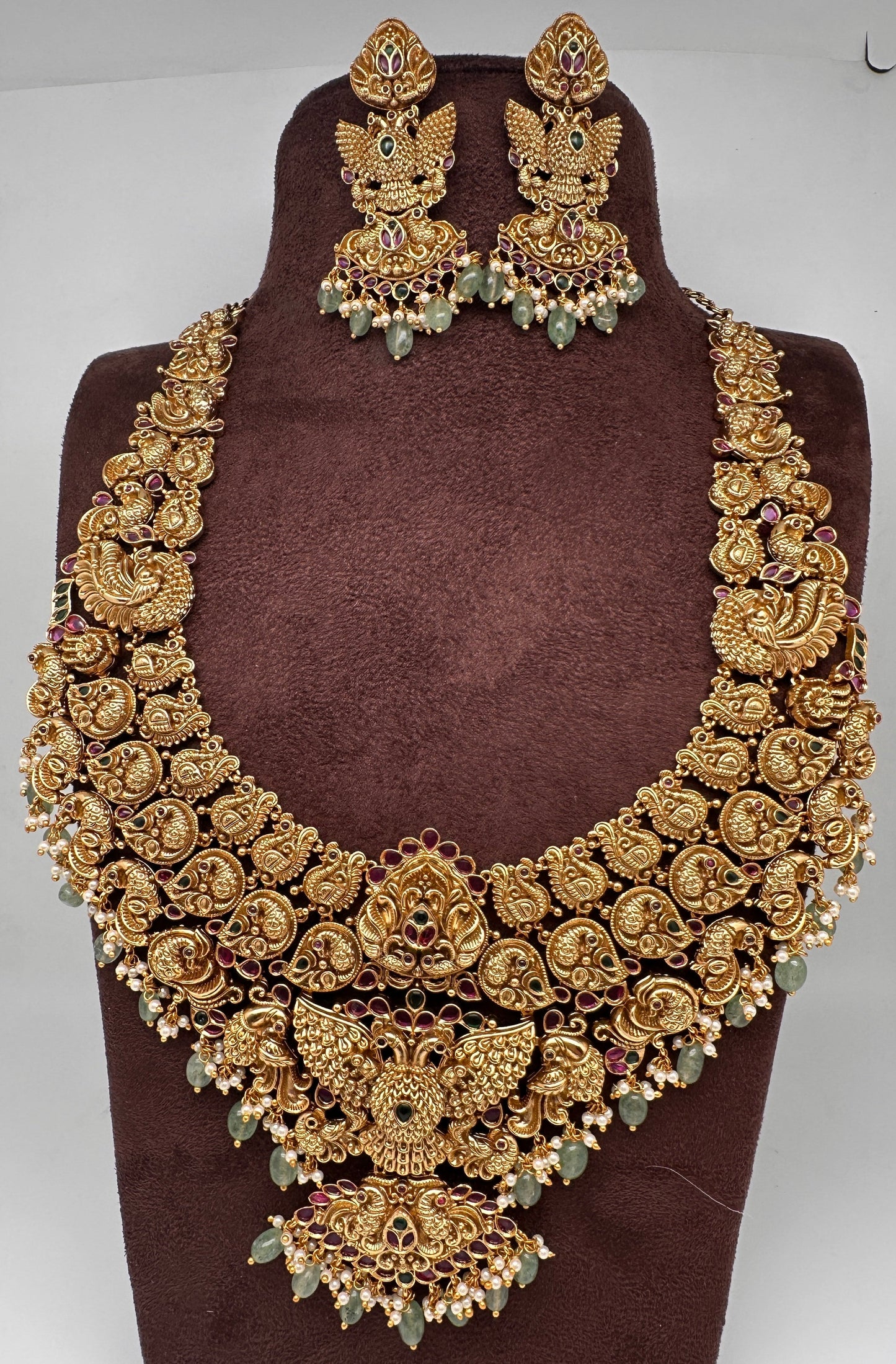 Peacock One Gram Gold Platted Nakshi Long Necklace