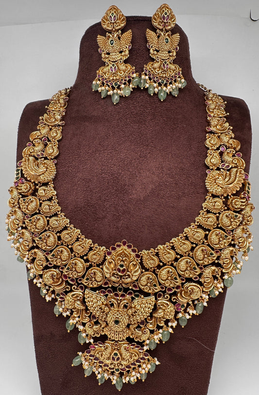 Peacock One Gram Gold Platted Nakshi Long Necklace