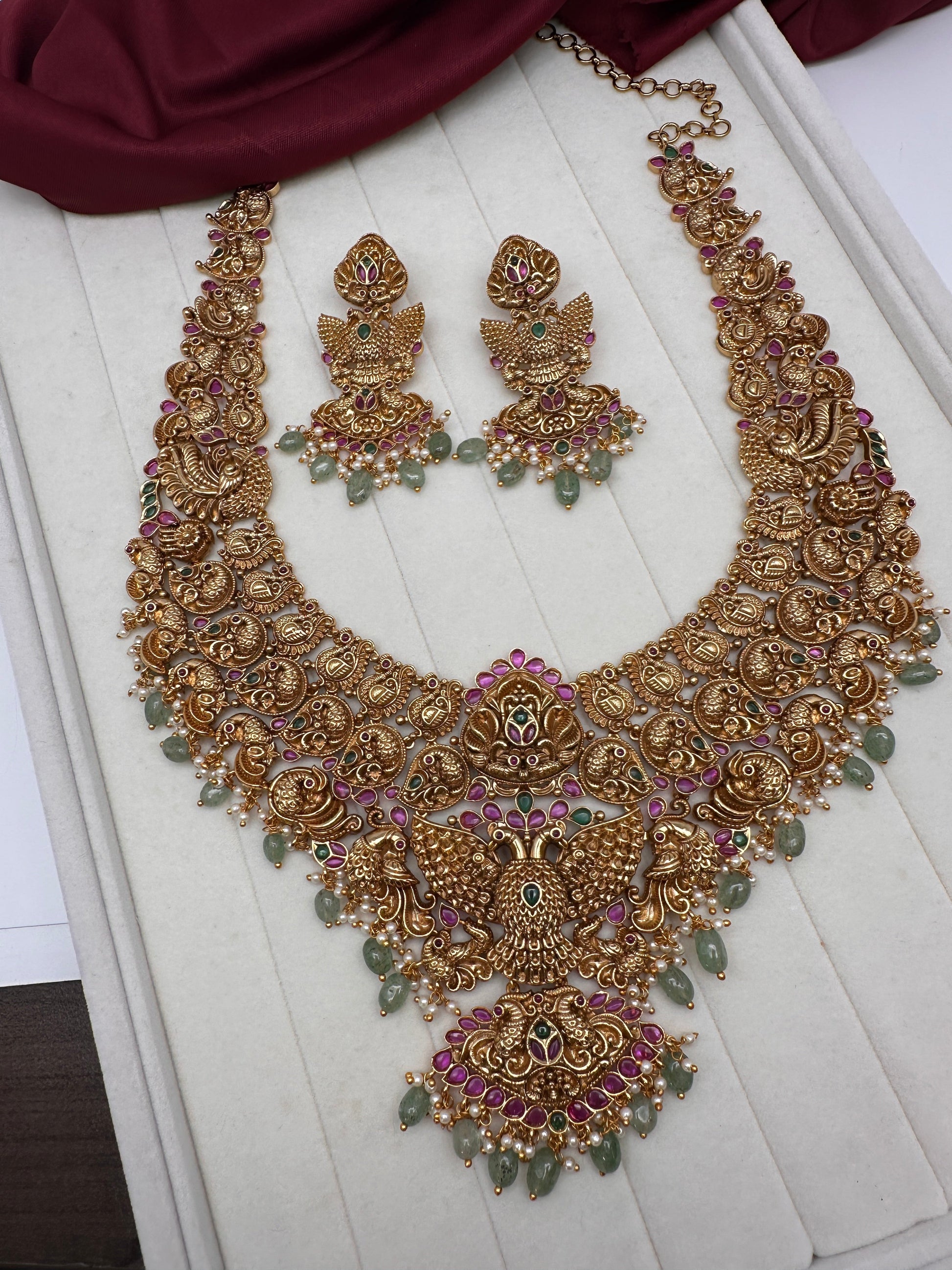 Peacock One Gram Gold Platted Nakshi Long Necklace
