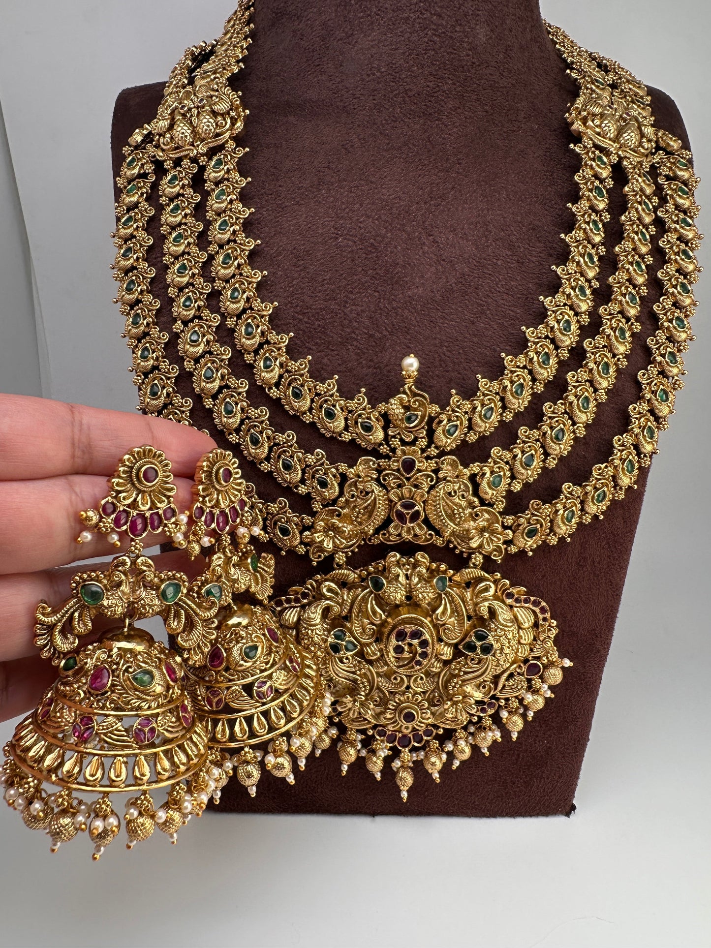 Multi Layer One Gram Gold Platted Nakshi Long Necklace