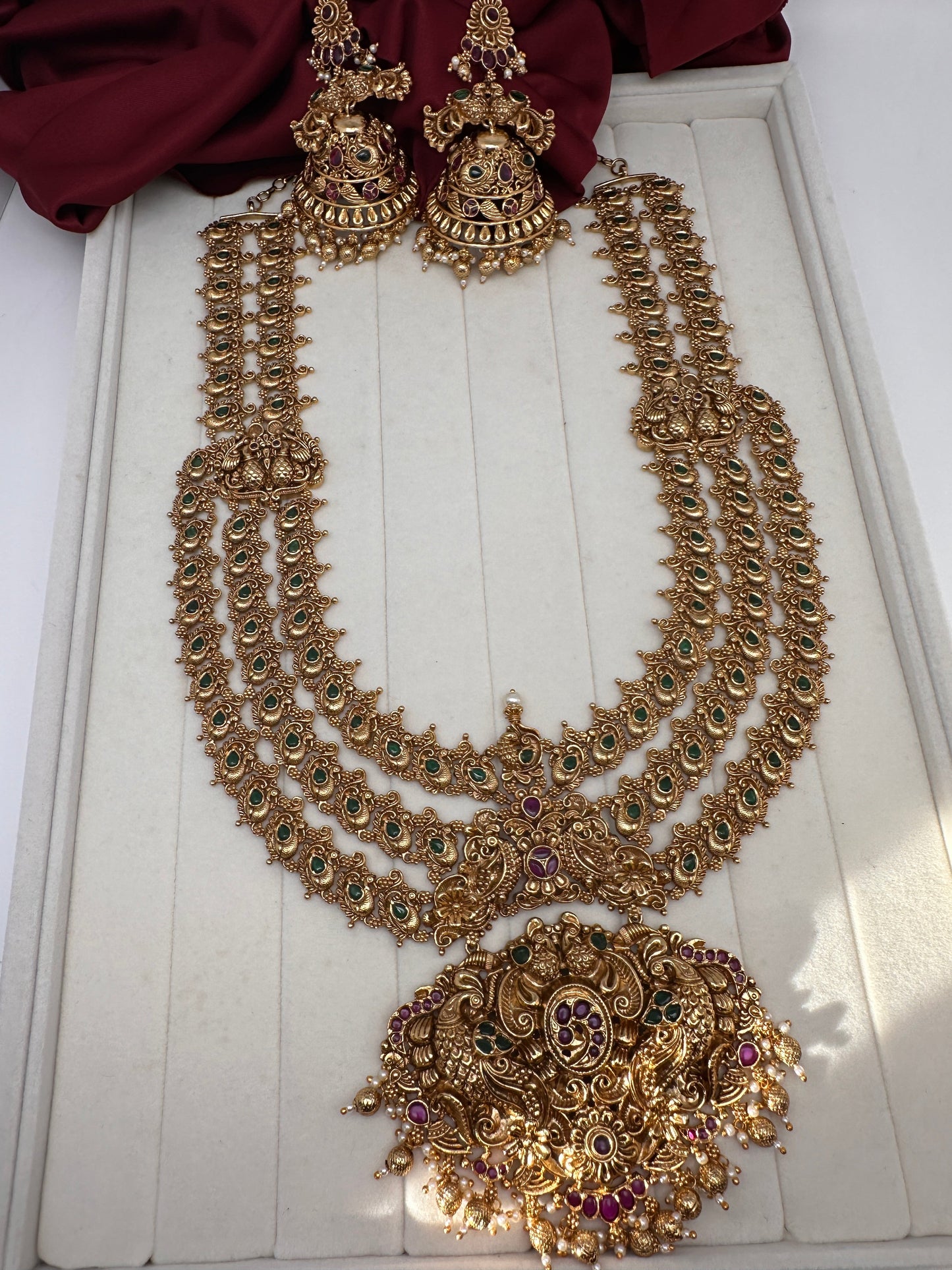 Multi Layer One Gram Gold Platted Nakshi Long Necklace
