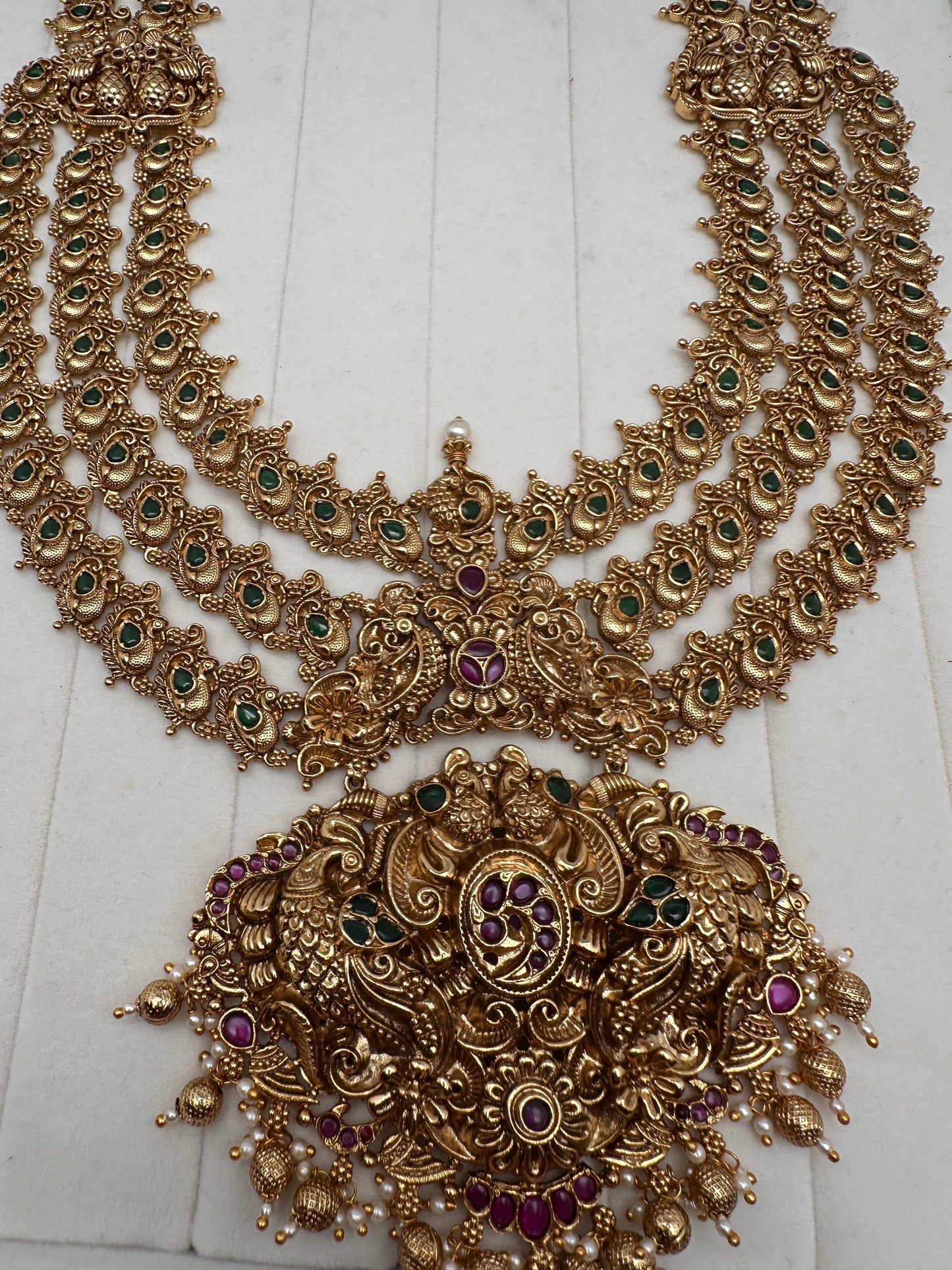 Multi Layer One Gram Gold Platted Nakshi Long Necklace