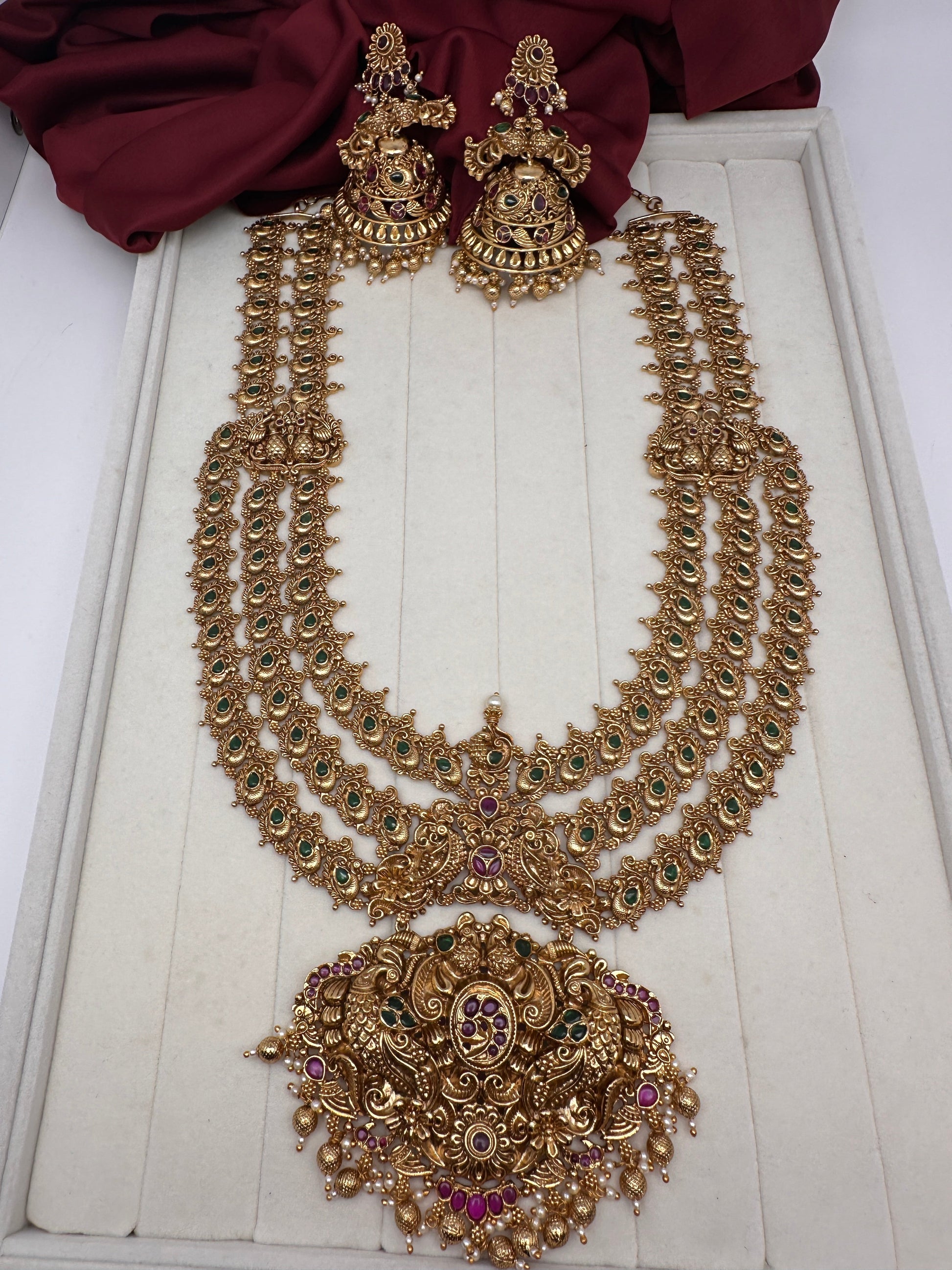Multi Layer One Gram Gold Platted Nakshi Long Necklace
