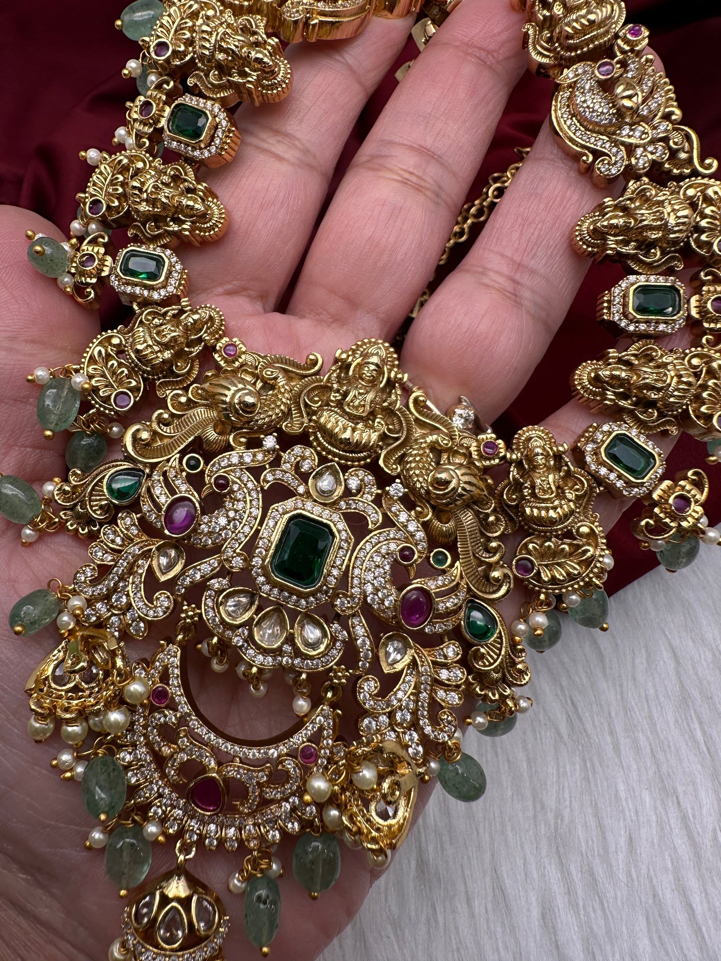 Goddess Lakshmi One Gram Gold Platted Nakshi Long Necklace with Chandbali