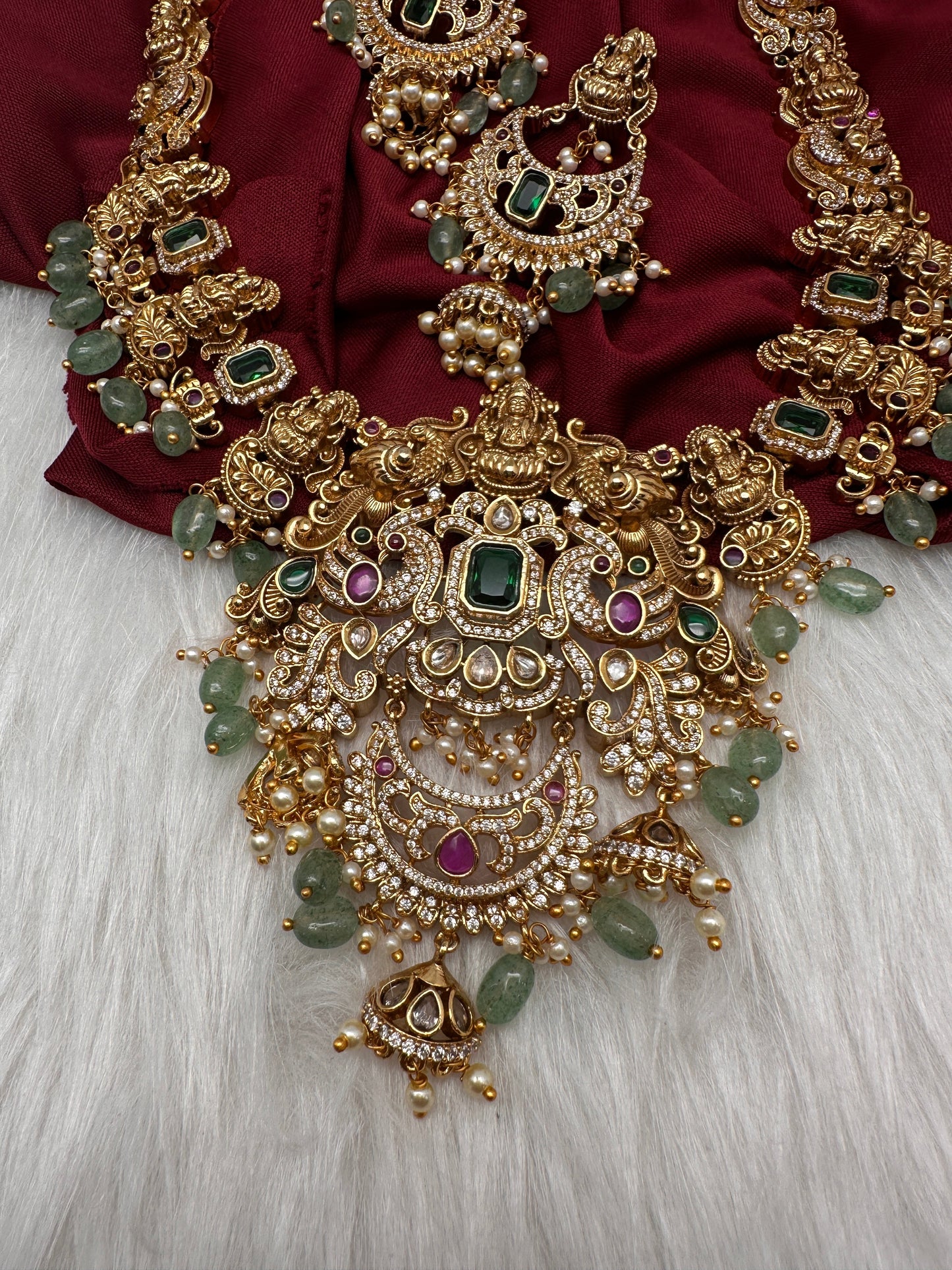 Goddess Lakshmi One Gram Gold Platted Nakshi Long Necklace with Chandbali