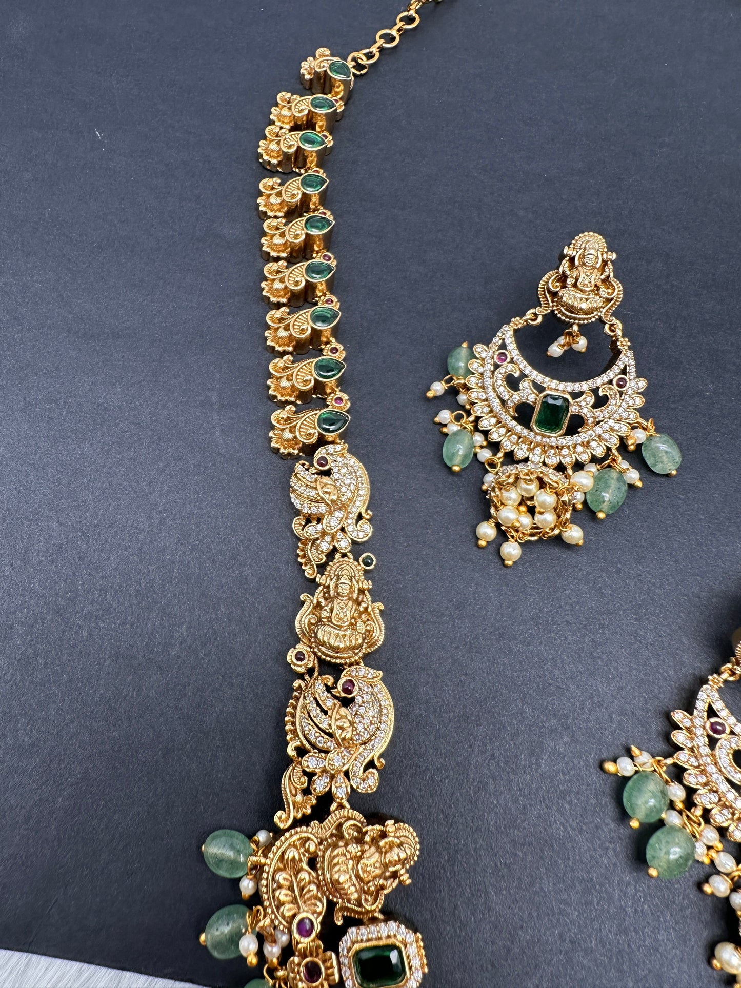 Goddess Lakshmi One Gram Gold Platted Nakshi Long Necklace with Chandbali