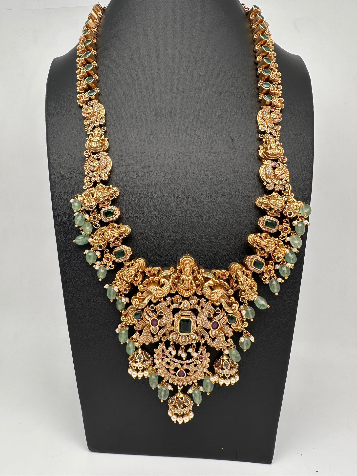 Goddess Lakshmi One Gram Gold Platted Nakshi Long Necklace with Chandbali