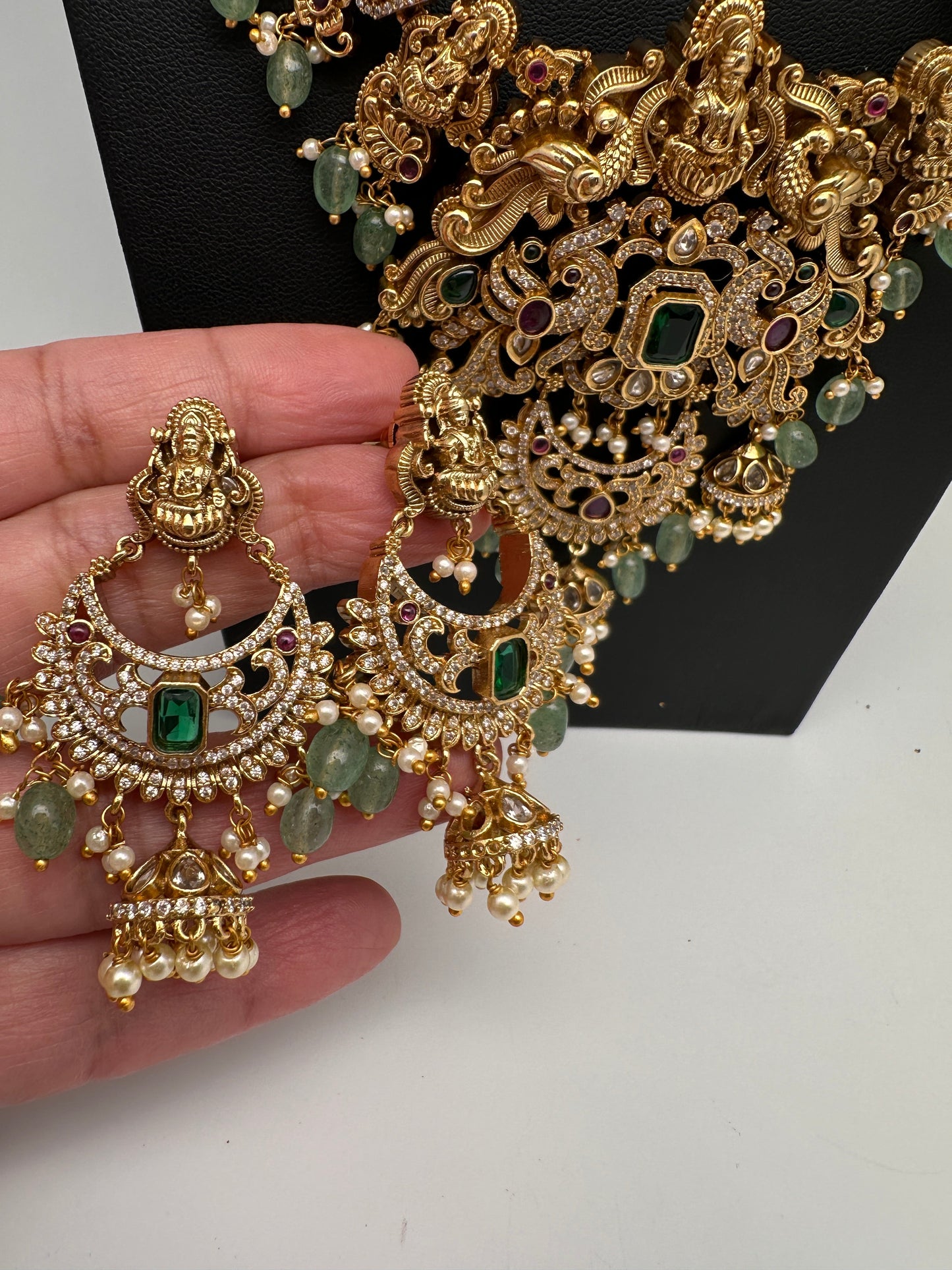 Goddess Lakshmi One Gram Gold Platted Nakshi Long Necklace with Chandbali