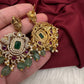 Goddess Lakshmi One Gram Gold Platted Nakshi Short Necklace with Emerald  Beads