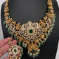 Goddess Lakshmi One Gram Gold Platted Nakshi Short Necklace with Emerald  Beads