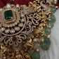 Goddess Lakshmi One Gram Gold Platted Nakshi Short Necklace with Emerald  Beads