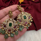 Goddess Lakshmi One Gram Gold Platted Nakshi Short Necklace with Emerald  Beads