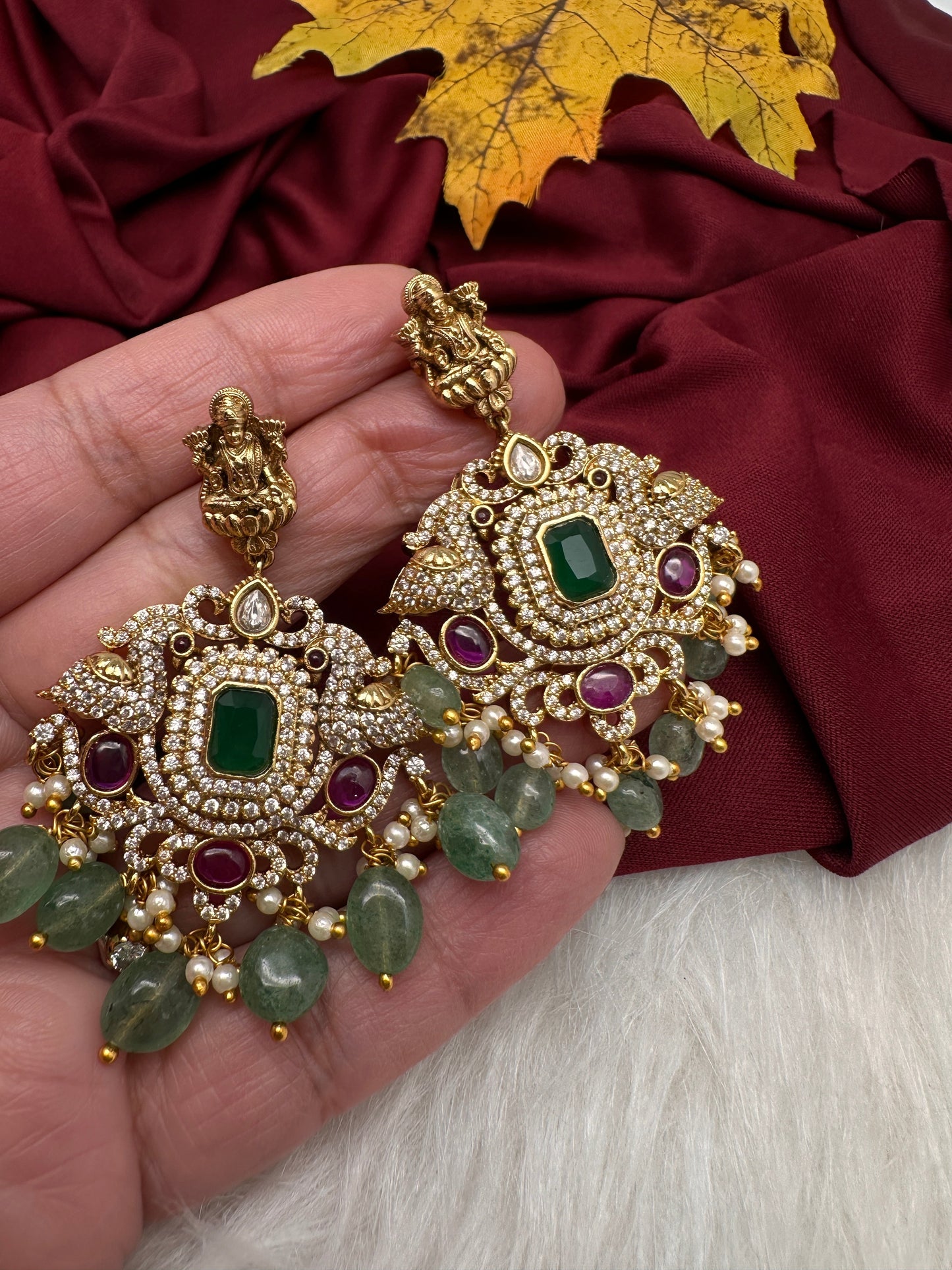 Goddess Lakshmi One Gram Gold Platted Nakshi Short Necklace with Emerald  Beads