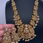 Peacock Goddess Lakshmi Matte Antique Nakshi Short Necklace with jhumkas