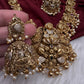 Peacock Goddess Lakshmi Matte Antique Nakshi Short Necklace with jhumkas