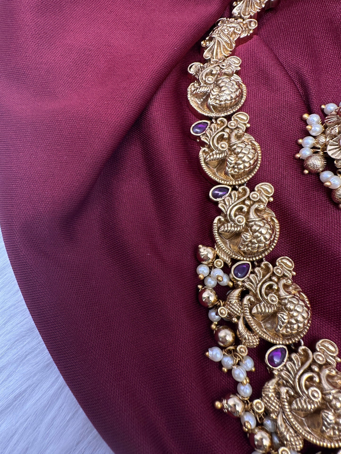 Peacock Goddess Lakshmi Matte Antique Nakshi Short Necklace with jhumkas