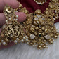 Peacock Goddess Lakshmi Matte Antique Nakshi Short Necklace with jhumkas
