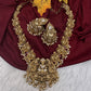 Peacock Goddess Lakshmi Matte Antique Nakshi Short Necklace with jhumkas