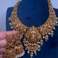 Lord Balaji Goddess Lakshmi Matte Antique Nakshi Short Necklace with jhumkas - 