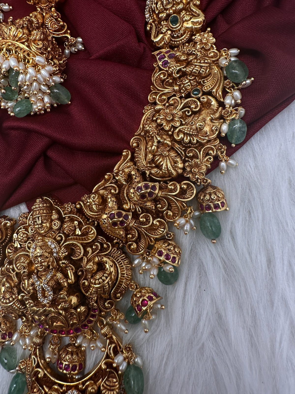 Lord Balaji Goddess Lakshmi Matte Antique Nakshi Short Necklace with jhumkas - 