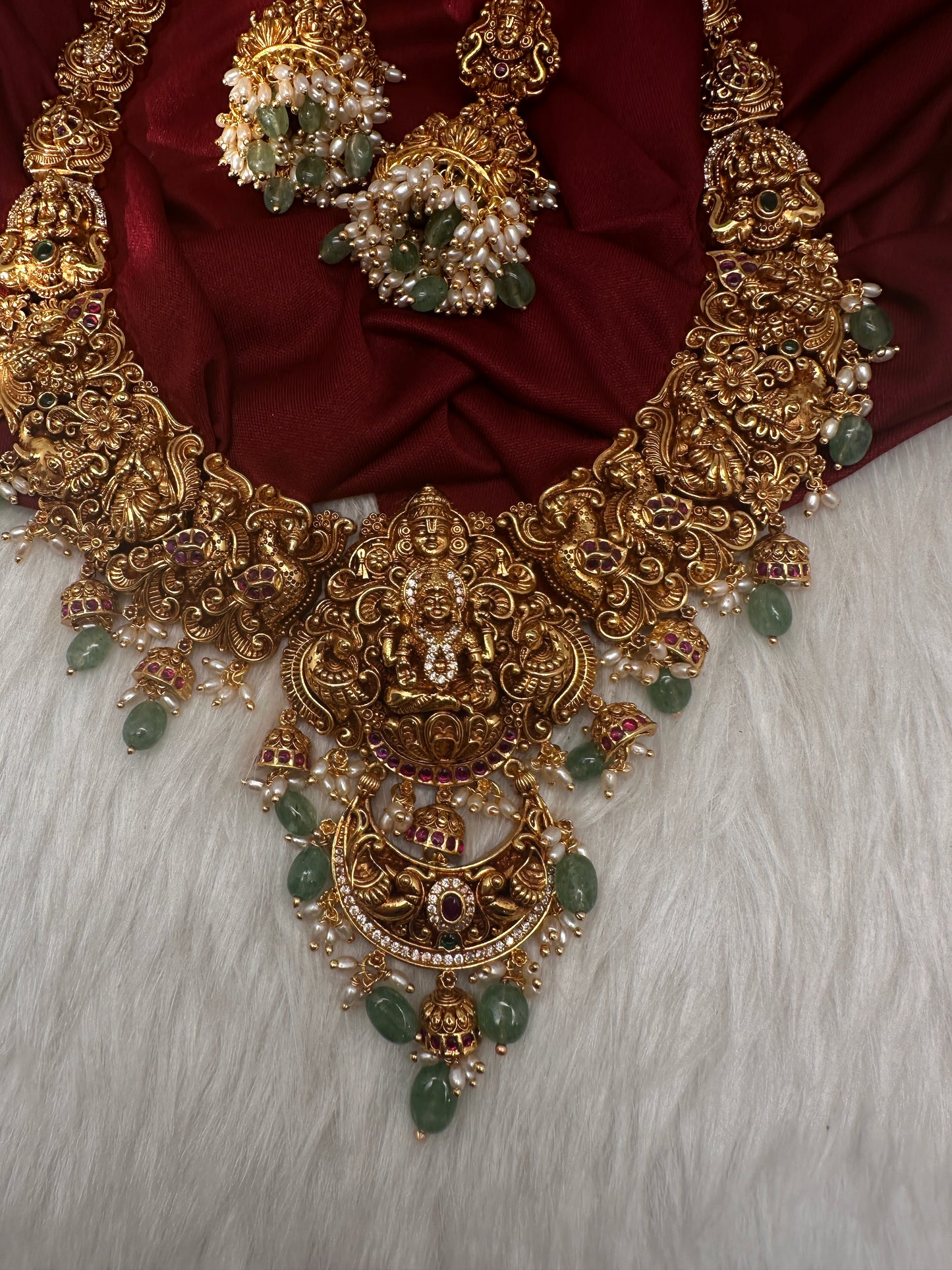 Lord Balaji Goddess Lakshmi Matte Antique Nakshi Short Necklace with jhumkas - 