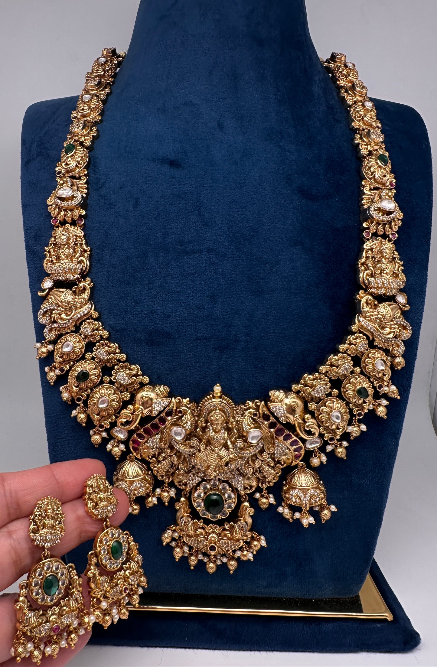 Nakshi Goddess Lakshmi Matte Antique Long Statement Necklace - 