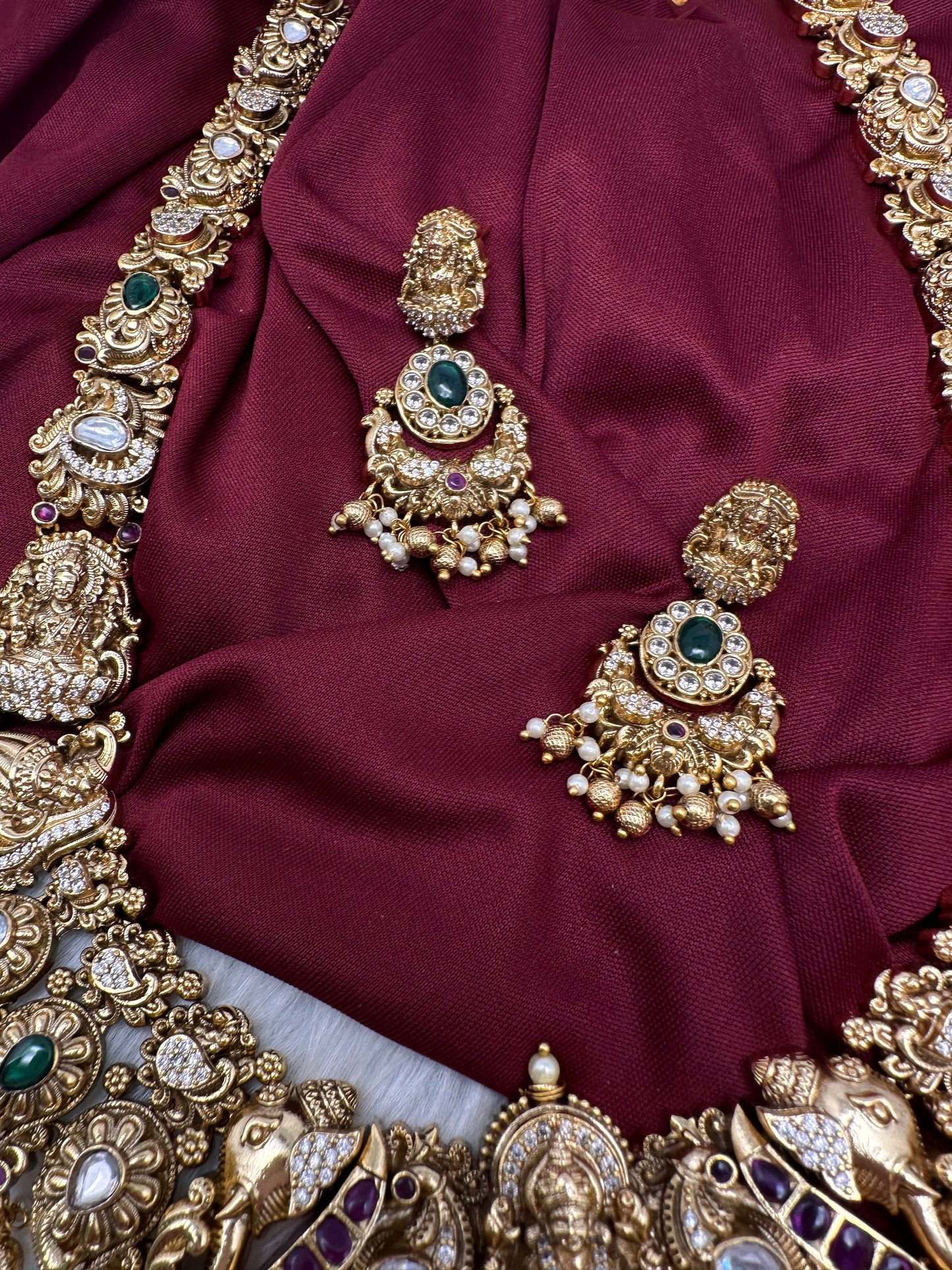 Nakshi Goddess Lakshmi Matte Antique Long Statement Necklace - 