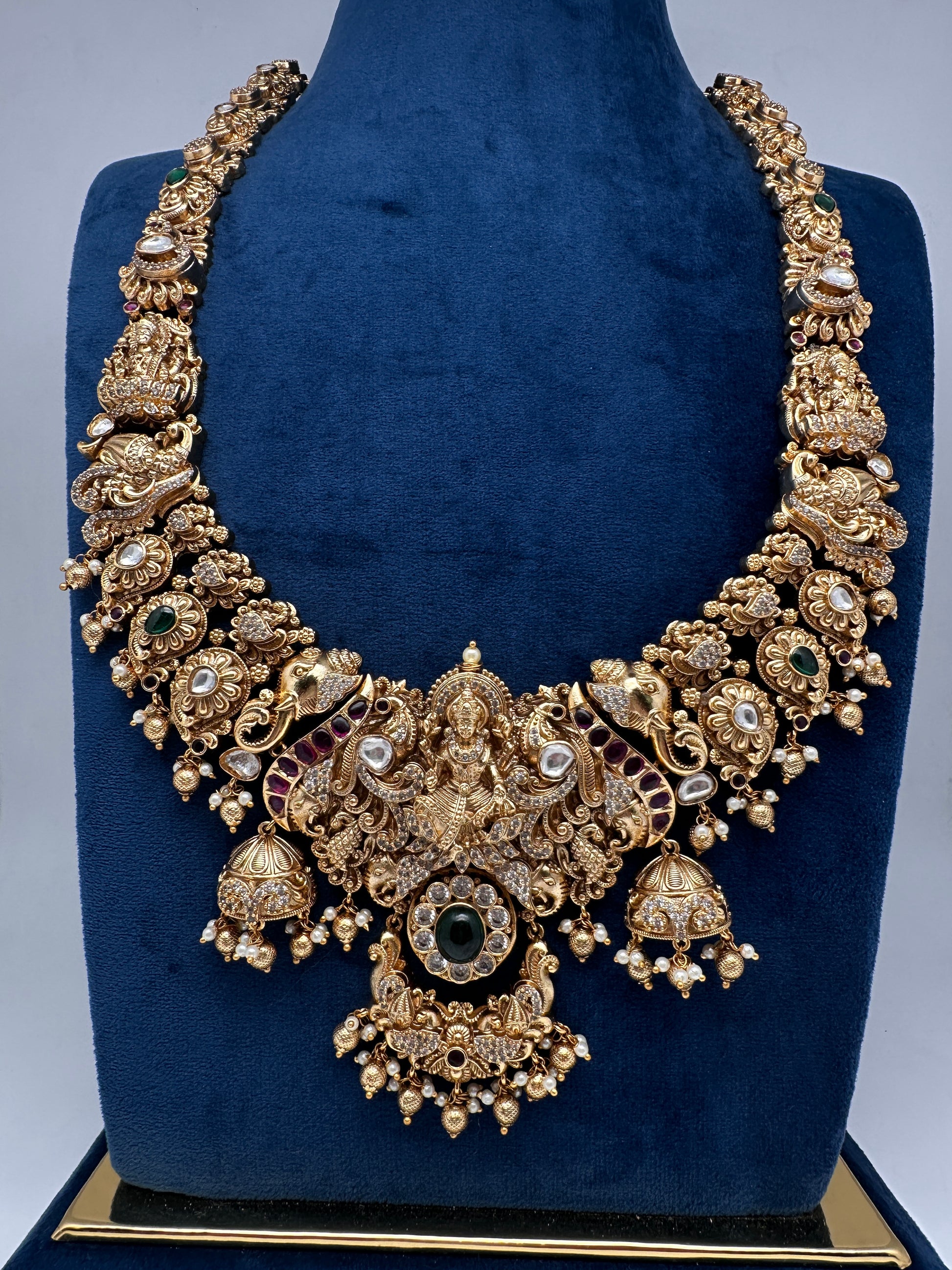 Nakshi Goddess Lakshmi Matte Antique Long Statement Necklace - 