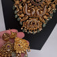 Nakshi Goddess Lakshmi Peacock Matte Antique Mid Length Statement Necklace - 