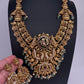 Nakshi Goddess Lakshmi Peacock Matte Antique Mid Length Statement Necklace - 