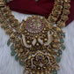 Nakshi Goddess Lakshmi Peacock Matte Antique Mid Length Statement Necklace - 