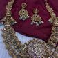 Nakshi Goddess Lakshmi Peacock Matte Antique Mid Length Statement Necklace - 