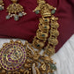 Nakshi Goddess Lakshmi Peacock Matte Antique Mid Length Statement Necklace - 