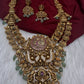 Nakshi Goddess Lakshmi Peacock Matte Antique Mid Length Statement Necklace - 