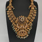 Nakshi Goddess Lakshmi Peacock Matte Antique Mid Length Statement Necklace - 